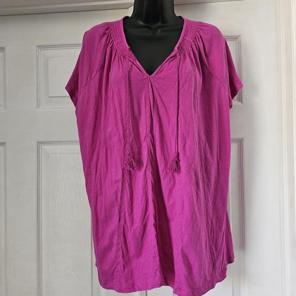 Magenta purple pink lauren ralph lauren womens boho cottage  tassel blouse - Picture 2 of 4